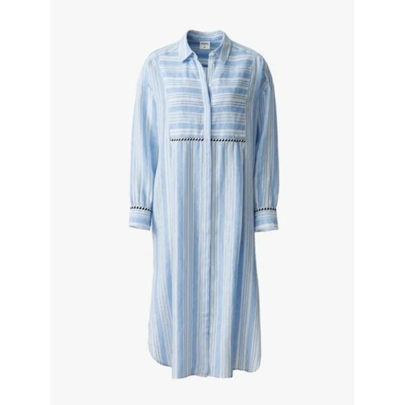 MEDIUM H&M Lemlem Blue Stripe Linen Shirtdress  Boho Beach Dress - Picture 2 of 13